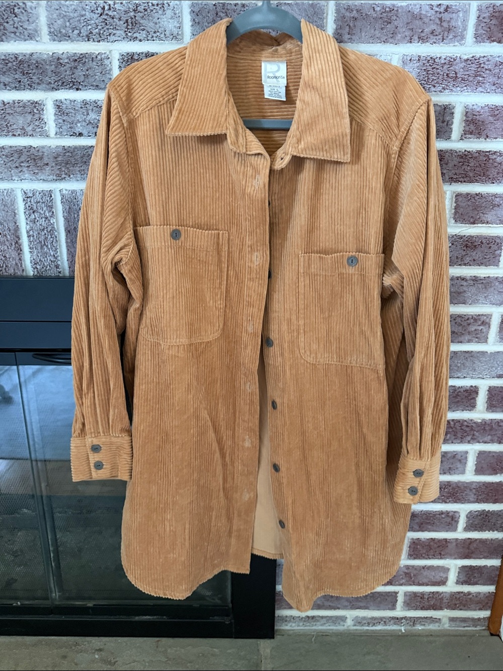 Roaman's Corduroy Button-Down Shirt Jacket in Camel Brown